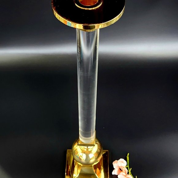 Vintage Stunning Brass & Lucite Long Candlestick Holder - 22" Tall